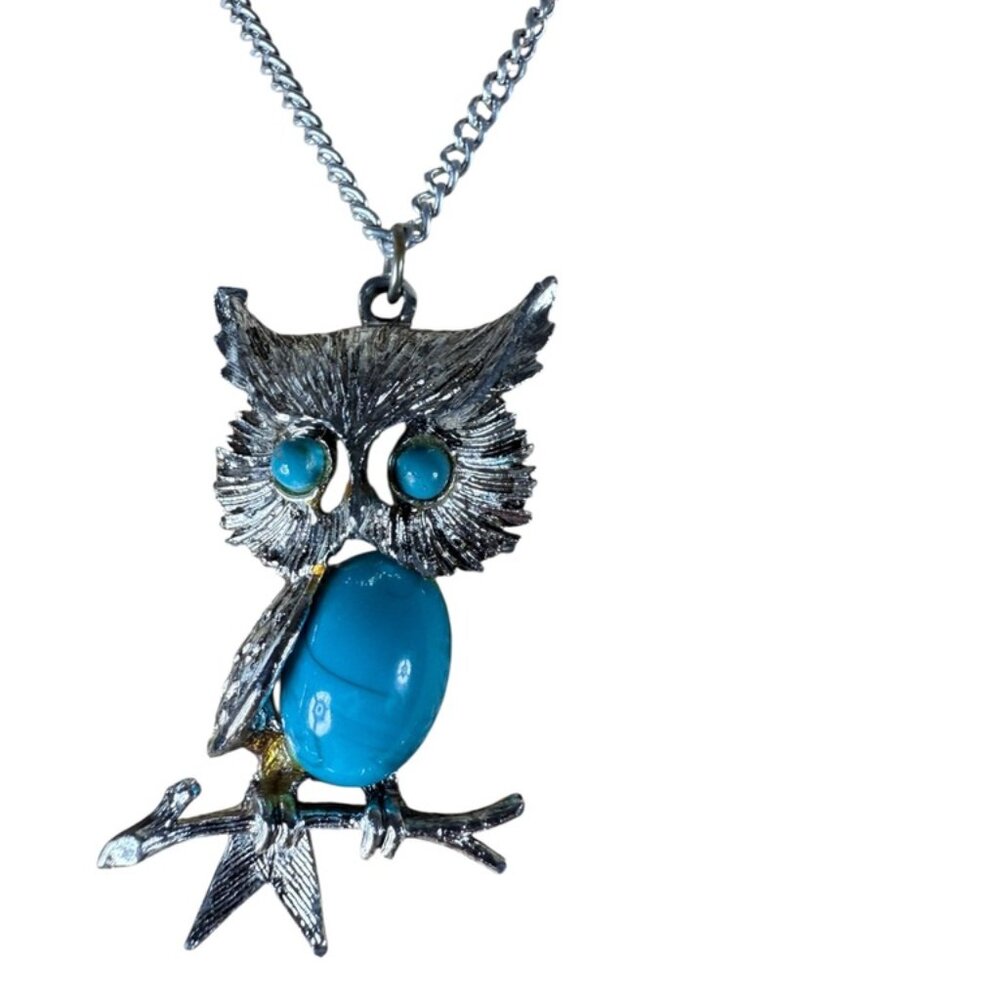 Turquoise and Silver Owl Necklace